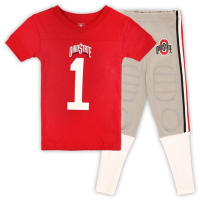 Wes & Willy Kids' Preschool  Scarlet Ohio State Buckeyes Football Player V-neck T-shirt And Trousers Sleep Set