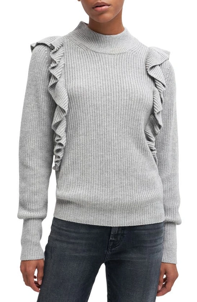 7 For All Mankind Ruffle Mock Neck Sweater In Heather Grey