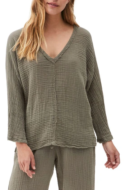 Michael Stars Gio Flare Sleeve Cotton Gauze Top In Olive