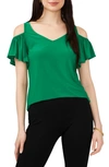 Chaus V-neck Cold Shoulder Top In Green