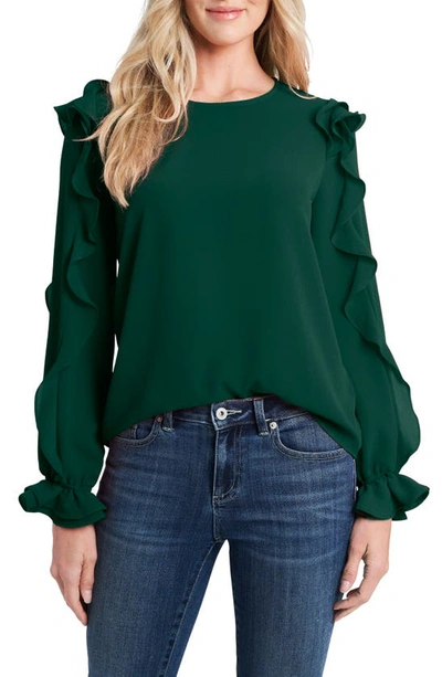 Cece Ruffle Sleeve Crepe Top In Alpine Green