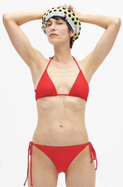 Ganni Core Triangle Bikini Top In High Risk Red