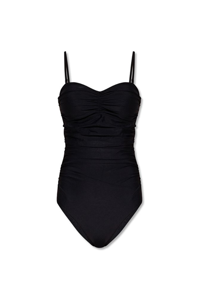 Ganni Ruched Sweetheart-neck One-piece In Black