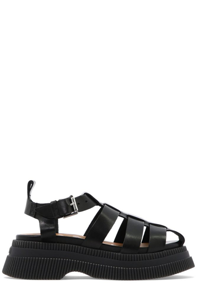 Ganni Creepers Caged Sandals In Black