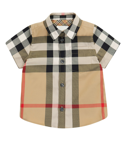 Burberry Babies' Vintage Check弹力棉质衬衫 In Archive Beige
