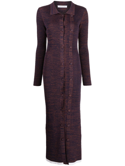 Christopher Esber Double-button Collared Stretch-knit Midi Dress In Maroon