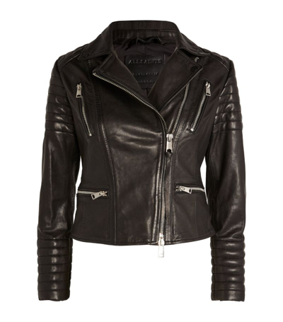 Allsaints Womens Black Leoni Slim-fit Leather Biker Jacket 10