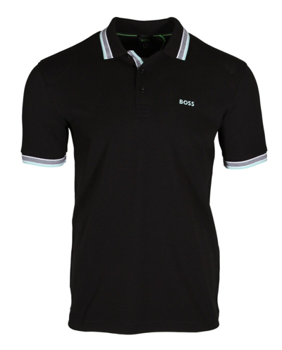Hugo Boss Logo-embroidered Striped-collar Organic-cotton Polo Shirt In Black