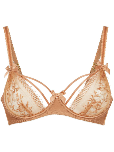 Agent Provocateur Tanya Underwired Plunge Satin And Lace Bra In Neutrals