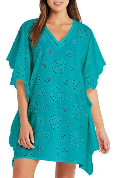 Sea Level Eyelet Cotton Cover-up Caftan In Seafoam