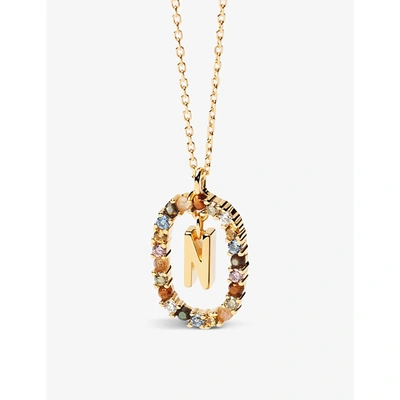 Pd Paola Initial N 18ct Yellow Gold-plated Sterling Silver And Semi-precious Stones Pendant Necklace