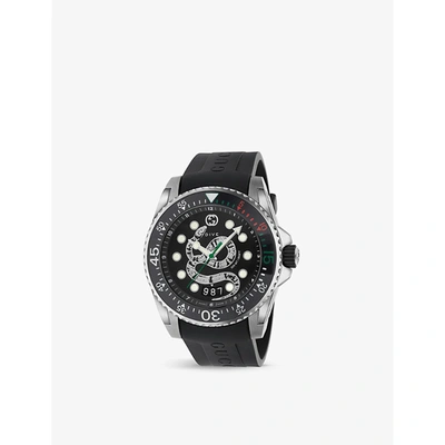 Gucci Ya136217 Dive Stainless Steel And Rubber Quartz Watch In Black