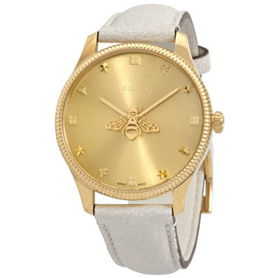 Gucci Ya1264180 G-timeless Pvd-plated Yellow-gold And Leather Quartz Watch In Gold / Gold Tone / White / Yellow