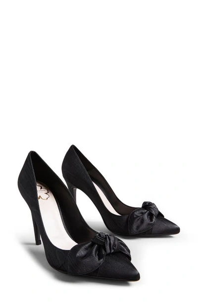 Ted Baker Hyana Bow-embellished Pointed-toe Cotton-blend Courts In Black