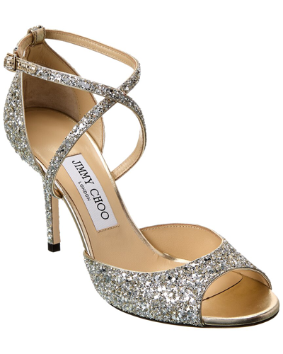 Jimmy Choo Womens Champagne Emsy 85 Peep-toed Glitter Heeled Sandals 3.5 In White
