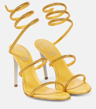 René Caovilla Cleo Crystal-embellished Leather Heeled Sandals In Yellow
