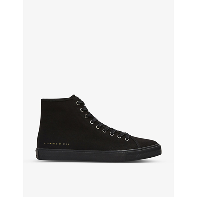 Allsaints Mens Black Bryce Logo-print Cotton-canvas High-top Trainers 11