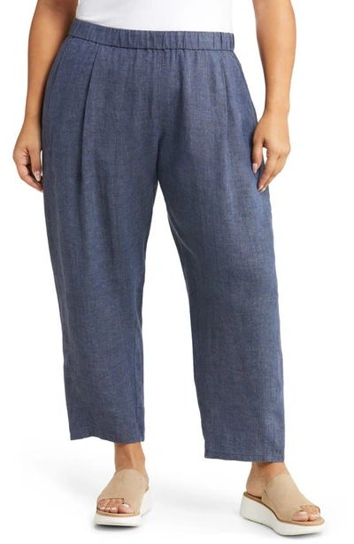 Eileen Fisher Blue Cropped Linen Trousers In Dusk