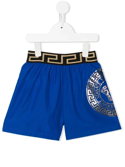 Versace Kids' Logo-print Swim Shorts In Blue