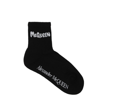 Alexander Mcqueen Graffiti Socks In Black/white