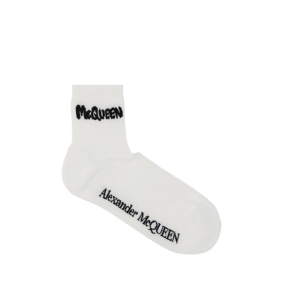 Alexander Mcqueen Mcqueen Graffiti Sports Socks In White