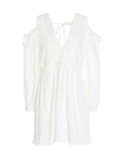 Iro Meila Eyelet Lace Open-shoulder Long Sleeve Mini Dress In White