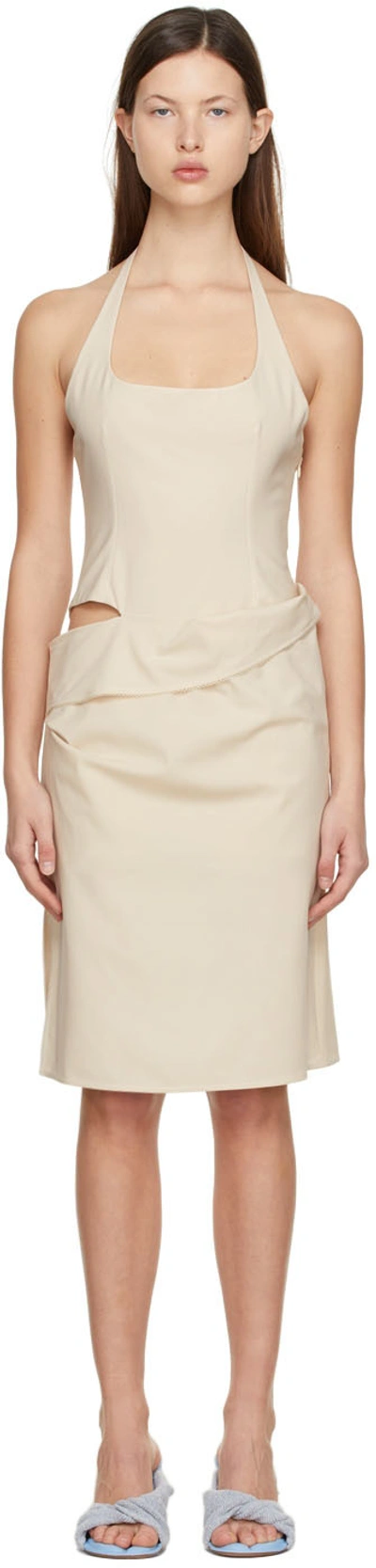 Jacquemus Hielo Cutout Draped Wool-blend Halterneck Mini Dress In White