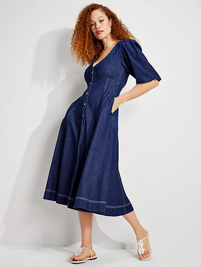 denim dresses with pockets Austin Fit & Flare Midi Dress Medium Wash / 1X Цвят:Невен 48% Polyester subcat_Knit-Dresses COTTON CITIZEN The Verona