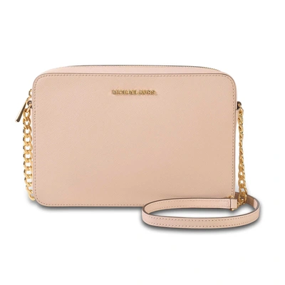 Jet Set Large Saffiano Leather Crossbody In Ultra Pink/gold