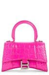 Balenciaga Extra Small Hourglass Croc Embossed Leather Top Handle Bag In Lipstick Pink