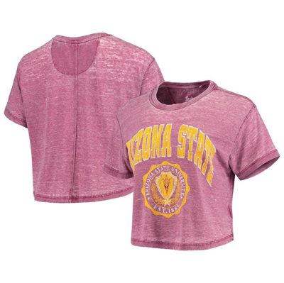 Pressbox Maroon Arizona State Sun Devils Edith Vintage Burnout Crop T-shirt