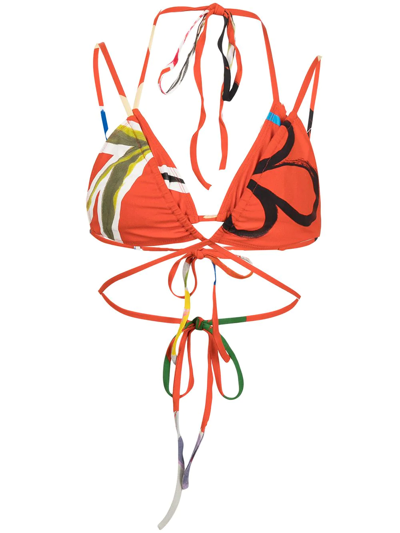 Monse Floral-print String Bikini Top In Orange