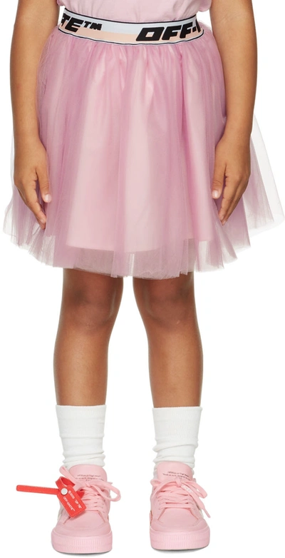 Off-white Kids Pink Tulle Skirt With Logo Band In Fuchsia