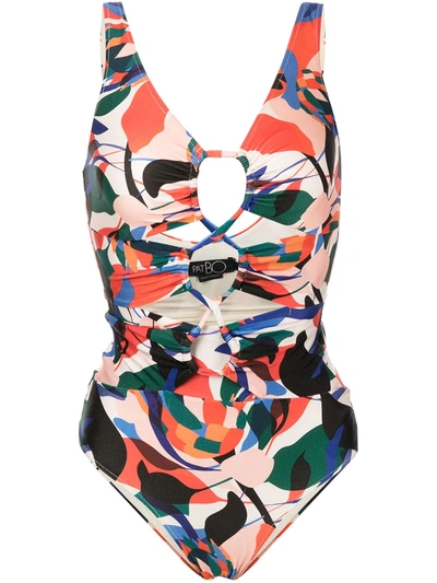 Patbo Moscow Abstract-print Lace-up Swimsuit In Poppy