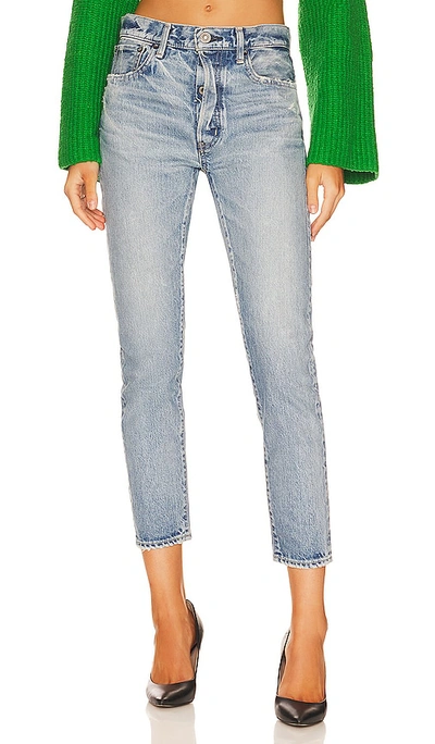 Moussy Vintage Naval Tapered Mid Rise Straight Jeans In Ltblu