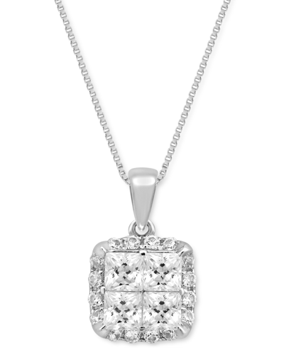 Macy's Diamond Princess Cluster Halo 20" Pendant Necklace (1 Ct. T.w.) In 14k White Gold