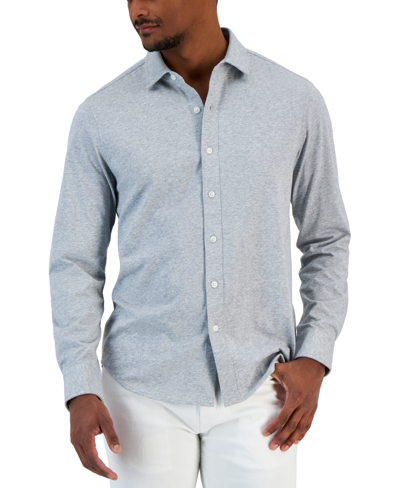 Alfani Men's Classic-fit Heathered Jersey-knit Button-down Shirt, Created For Macy's In Casual Grey Heather