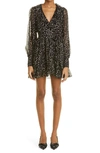 Zimmermann Ruffle Long Sleeve Silk Fil Coupé Wrap Minidress In Black