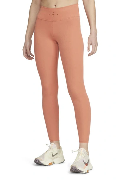 Nike One Luxe Dri-fit Rib Leggings In Madder Root
