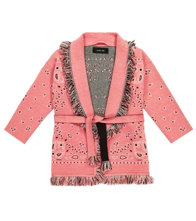 Alanui Kids' Icon Jacquard Cashmere And Linen Cardigan In Coral