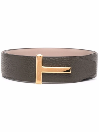 Tom Ford T-buckle Leather Belt In Green