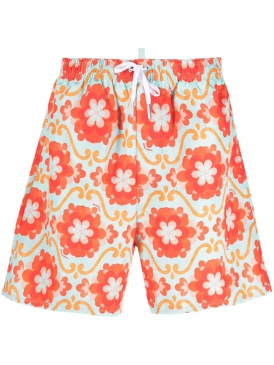 Dsquared2 Floral-print Swim Shorts In Red