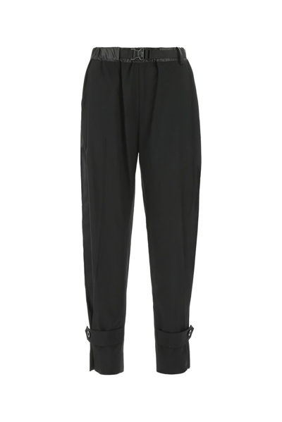Sacai Integrated-belt Relaxed-fit High-rise Straight-leg Woven Trousers In Black