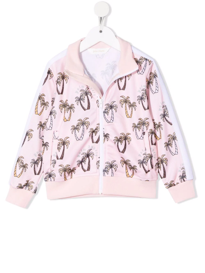 Palm Angels Kids' Palm Tree Print Zip-fastening Jacket In Pink