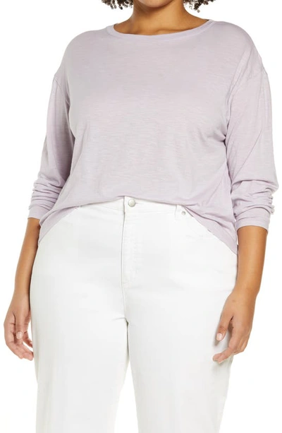 Vince Boxy Long Sleeve Cotton Crewneck Top In Dk Violetta