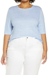 Vince Stripe Crewneck Slub Jersey T-shirt In Light Cerulean/optic Wh