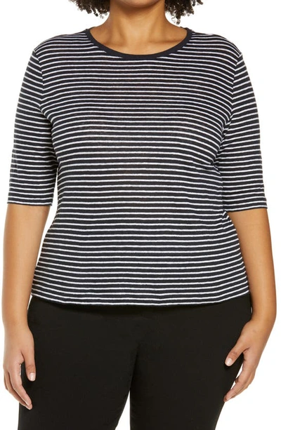 Vince Stripe Crewneck Slub Jersey T-shirt In Coastal/optic White