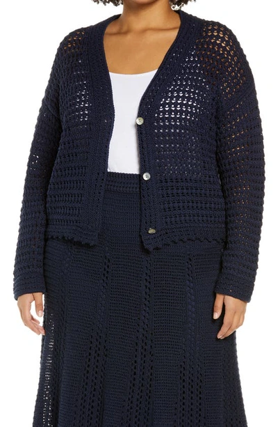 Vince - Crochet Cardigan In Navy - Atterley