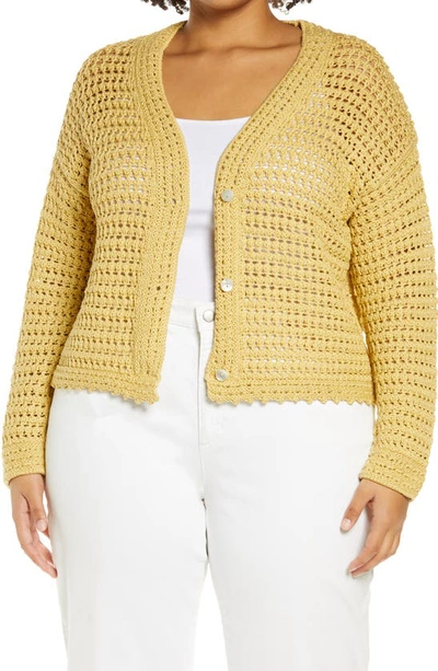 Vince Crochet Cropped Cardigan In Warm Sand