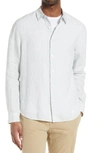 Vince Stripe Linen Button-down Shirt In Seacliff/ Off White
